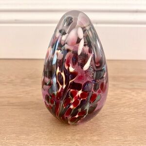 Signed 1994 Maytum Studio‎ Art Glass Large Purple Pink Swirl Paperweight 5" H